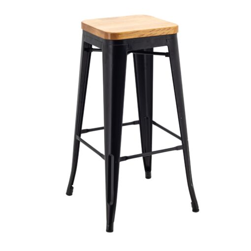 Tall Replica Tolix Stool with Timber Seat in Matte Black
