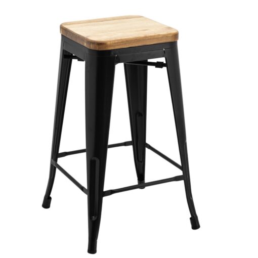 Medium Replica Tolix Stool with Timber Seat in Matte Black