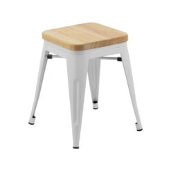 Small Replica Tolix Stool with Timber Seat in White