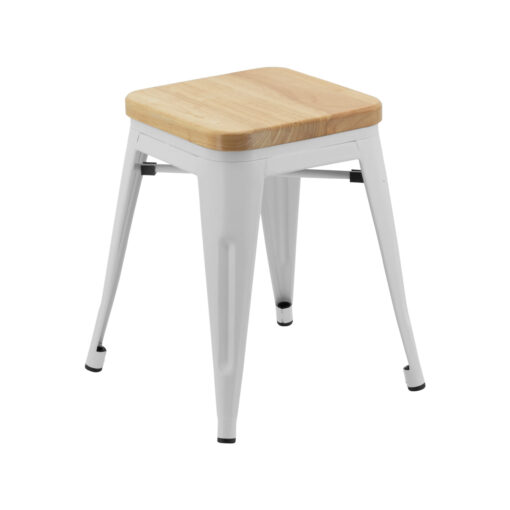 Small Replica Tolix Stool with Timber Seat in White