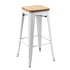 Tall Replica Tolix Stool with Timber Seat in Matte White