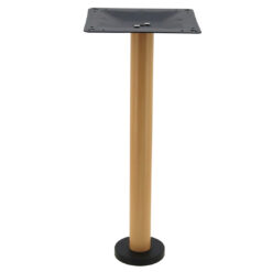 bolt in steel dining table base with round oak finish pole