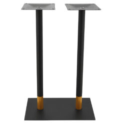 chicago twin bar table base in matte black with gold tip round pole