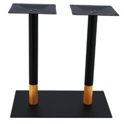 chicago twin dining table base in matte black with round gold tip pole