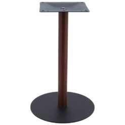 circular steel dining table base in matte black with walnut finish pole