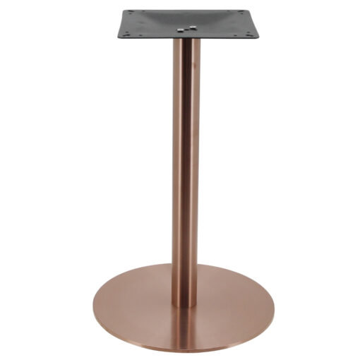 circular stainless steel dining table base in brushed copper with round pole