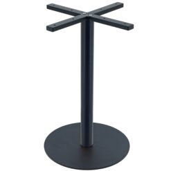 outdoor circular steel dining table base in matte black with round pole