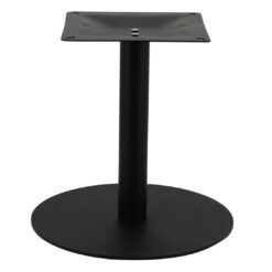 large circular steel dining table base in matte black with round pole