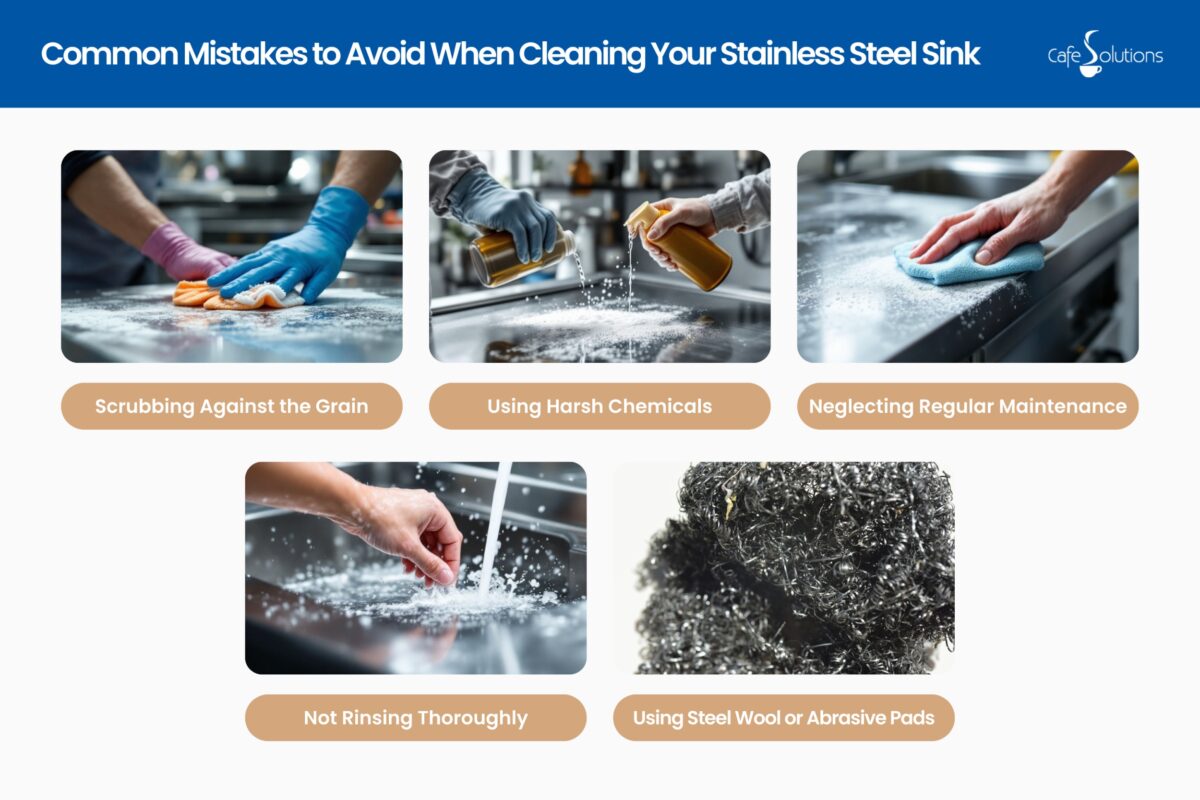 common mistakes to avoid on how to clean a stainless steel sink