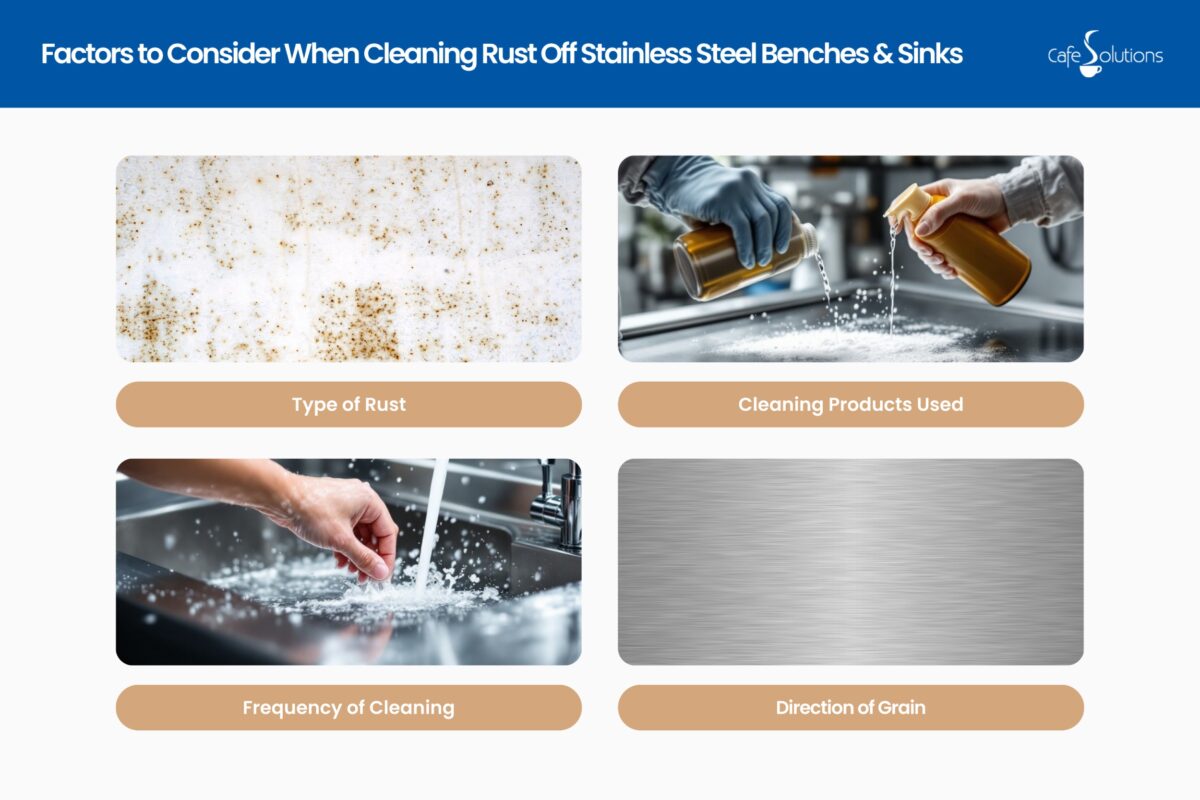 factors to consider when cleaning rust off stainless steel benches & sinks