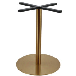 large circular stainless steel dining table base in gold finish with round pole